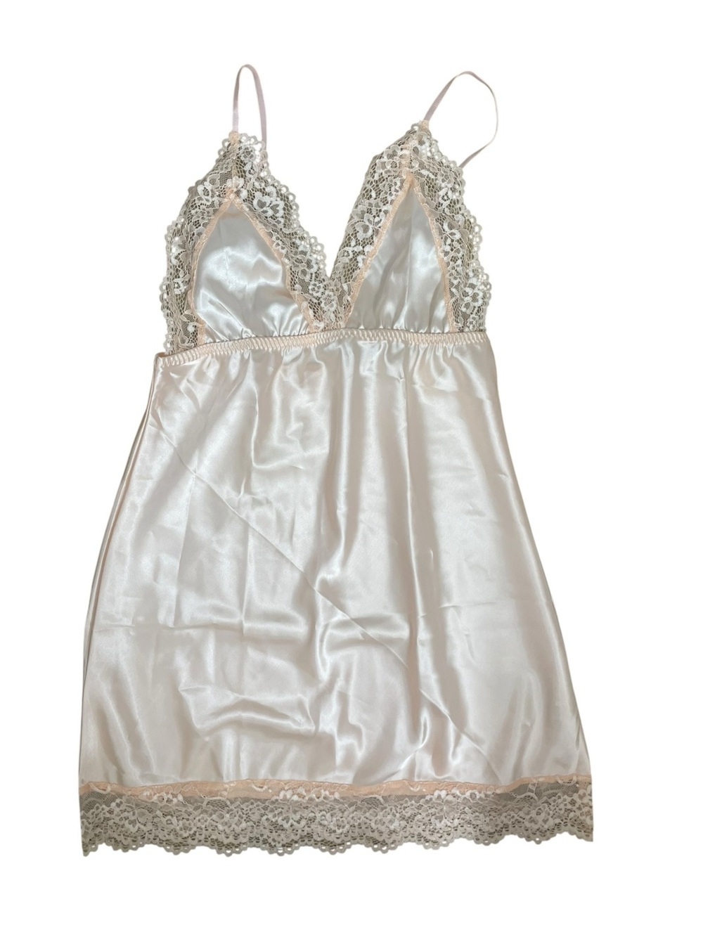Unbranded Pastel Pink Satin Lace Trim Slip Dress Nightgown Sleepwear Small S